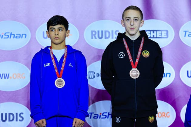 U15 Wrestling European Championships Podium 44kg FS Bronze Mahammad Karimov AZE , Luka Dotiashvili GEO Copyright: xKostadinxAndonov xUnitedxWorldxWrestlingx Kostadin Andonov United World Wrestling