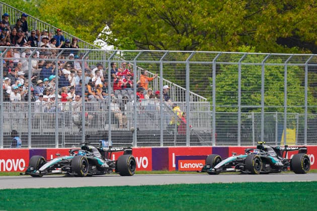 FORMULA ONE CANADIAN GRAND PRIX 2026 George Russell 63 (GBR) Mercedes and Kimi Antonelli 12 (ITA) Mercedes in the Sprint Race during the Formula 1 Lenovo Canadian Grand Prix 2026, 5th round of the 2026 Formula One World Championship, WM, Weltmeisterschaft from May 22 to 24, 2026 at the Circuit Gilles Villeneuve, Montreal, Canada Credit: Robbie Hoad Every Second Media Editorial use only. All images are copyright Every Second Media Limited. No images may be reproduced without prior permission. Copyright: xIMAGO EveryxSecondxMediax ESM-2005-0404 RobbiexHoadx xEveryxSecondxMediax