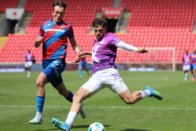 24 05 2026 Soccer Men 2025 2026 Chance League Championship Round 5 Matchday SK Slavia Prague FC Viktoria Pilsen Fortuna Arena Prague David Jurasek Prague, 39, purple on goal Prague Prague Germany