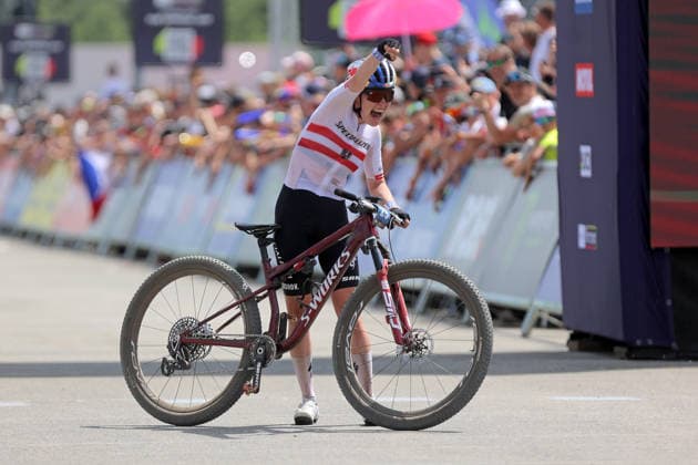 World Cup cross country mountain elite women s race, Vysocina Arena, Nove Mesto na Morave, May 24, 2026. Winner Laura Stigger from Austria. (CTKxPhoto LiborxPlihal) CTKPhotoP2026052403493  CTKPhotoP2026052403493