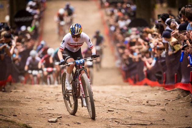 World Cup cross country mountain elite women s race, Vysocina Arena, Nove Mesto na Morave, May 24, 2026. Winner Laura Stigger from Austria. (CTKxPhoto JaroslavxSvoboda) CTKPhotoP2026052403634  CTKPhotoP2026052403634