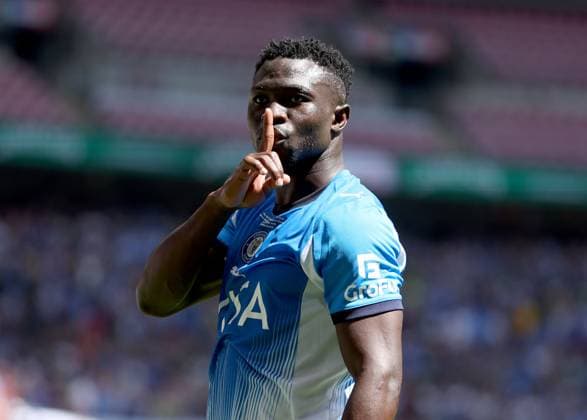 Adama Sidibeh of Stockport County celebrates scoring their side s first goal of the game Bolton Wanderers v Stockport County, EFL Sky Bet League One, Play-Off Final, Football, Wembley Stadium, London, UK - 24 May 2026London Wembley Stadium United Kingdom EDITORIAL USE ONLY No use with unauthorised audio, video, data, fixture lists, club league logos or live services. Online in-match use limited to 120 images, no video emulation. No use in betting, games or single club league player publications.  Copyright: xKieranxMcManus Shutterstockx 16889802cr