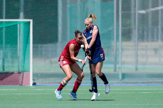 from left Paula Brux KTHC, 9, captain , Lisa Mayerhöfer MHC, 17 , duel, duel, tackle, tackling, dynamics, action, action, 24 05 2026, Mannheim Germany , Hockey, German Championship, Quarterfinal 3, Women, Mannheimer HC Rot Weiss Köln xozx