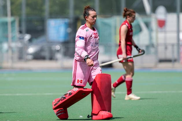 Lisa Höllriegl Goalkeeper, Goalkeeper, KTHC, 23 , player, players of Rot Weiss Köln KTHC , action, action scene, looking disappointed, disappointment, frustration, disappointed, pessimistic, 24 05 2026, Mannheim Germany , Hockey, German Championship, Quarterfinals 3, Women, Mannheimer HC Rot Weiss Köln xozx