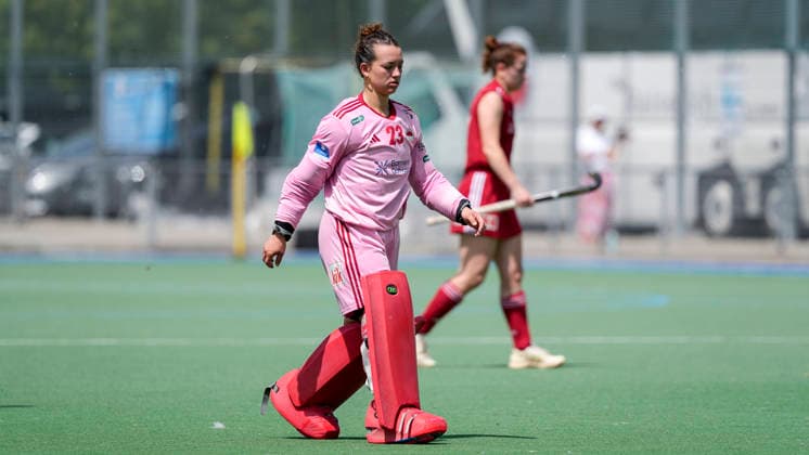 Lisa Höllriegl Goalkeeper, Goalkeeper, KTHC, 23 , player, players of Rot Weiss Köln KTHC , action, action scene, looking disappointed, disappointment, frustration, disappointed, pessimistic, 24 05 2026, Mannheim Germany , Hockey, German Championship, Quarterfinals 3, Women, Mannheimer HC Rot Weiss Köln xozx