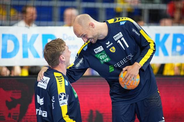 Scene with Lukas Sandell 11 Rhein Neckar Löwen and player from Team Rhein Neckar Löwen, Edwin Aspenbäck 78 Scene with Lukas Sandell 11 Rhein Neckar Löwen and teammate, Edwin Aspenbäck 78 Copyright: xspeedshotx