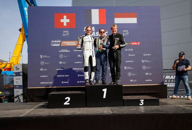 LE MANS CLASSIC SERIES 2026 - SPA-CLASSIC VERQUIN Luc-Pierre (fra), Lister Knobbly Chevrolet 1958, The Gentlemen Challenge, portrait, podium with KRIKNOFF Serge (che), Lotus 15 1959, The Gentlemen Challenge and JONES Catesby (usa), Porsche 904 6 Carrera GTS 1964, The Gentlemen Challenge during the 2026 Spa-Classic, 2nd round of the Le Mans Classic Series 2026, from May 22 to 24 in Circuit de Spa-Francorchamps, in Stavelot, Belgium - StavelotBelgium  Copyright: xGREGORYxLENORMANDx