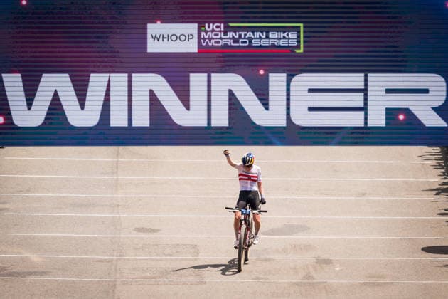World Cup cross country mountain elite women s race, Vysocina Arena, Nove Mesto na Morave, May 24, 2026. Winner Laura Stigger from Austria. (CTKxPhoto JaroslavxSvoboda) CTKPhotoP2026052403657  CTKPhotoP2026052403657
