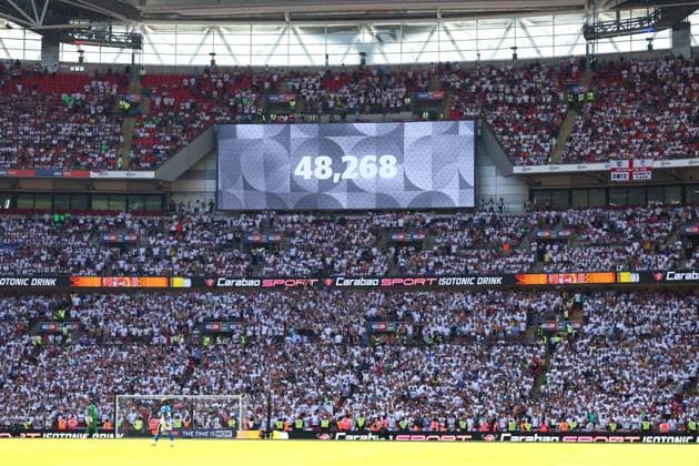 Attendance on the Internal Big Screen Bolton Wanderers v Stockport County, EFL Sky Bet League One, Play-Off Final, Football, Wembley Stadium, London, UK - 24 May 2026London Wembley Stadium United Kingdom EDITORIAL USE ONLY No use with unauthorised audio, video, data, fixture lists, club league logos or live services. Online in-match use limited to 120 images, no video emulation. No use in betting, games or single club league player publications.  Copyright: xJamesxMarsh Shutterstockx 16889809cj