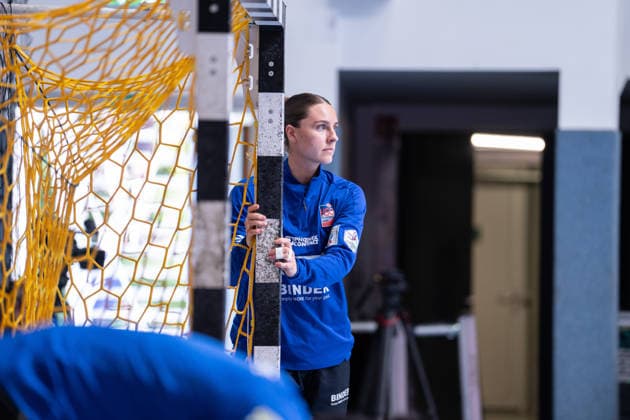 HSG Blomberg Lippe GER vs Borussia Dortmund GER Handball, 1 Handball Bundesliga Women, Final, Game 2, 24 5 2026, Season 2025 2026, Blomberg Andrea Jacobsen HSG Blomberg Lippe, 04 beim Aufwaermen Blomberg Sporthalle an der Ulmenallee Germany