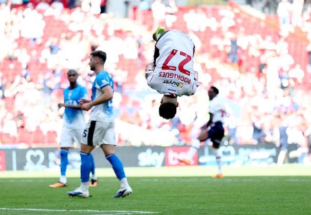 Ruben Rodrigues of Bolton Wanderers celebrates scoring their side s fourth goal of the game Bolton Wanderers v Stockport County, EFL Sky Bet League One, Play-Off Final, Football, Wembley Stadium, London, UK - 24 May 2026London Wembley Stadium United Kingdom EDITORIAL USE ONLY No use with unauthorised audio, video, data, fixture lists, club league logos or live services. Online in-match use limited to 120 images, no video emulation. No use in betting, games or single club league player publications.  Copyright: xSimonxDael Shutterstockx 16889811fp