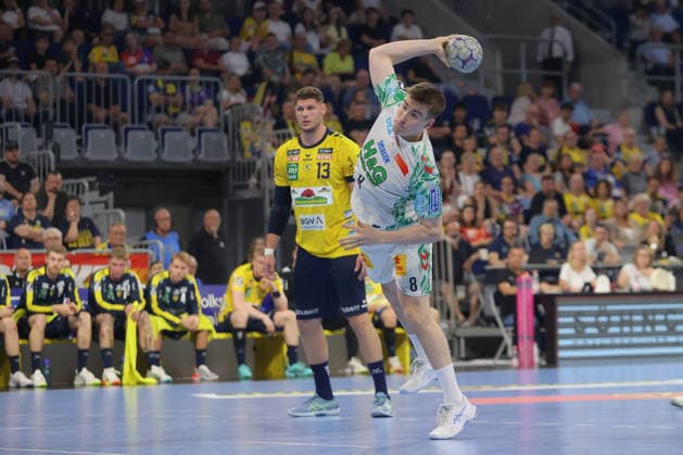 24 05 2026, xtgx, Handball, Daikin HBL, Rhein Neckar Löwen SC Magdeburg v l Manuel Zehnder Magdeburg, 8 throws goal, Torschuetze, erzielt Tor, Treffer, scores the goal Siebenmeter Mannheim