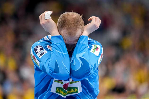 David Späth goalkeeper, RNL, 29 , Rhein Neckar Löwen player, single picture, single photo, action, action, looking disappointed, disappointment, frustration, disappointed, pessimistic, 24 05 2026, Mannheim Germany , Handball, Bundesliga, Rhein Neckar Löwen SC Magdeburg xozx