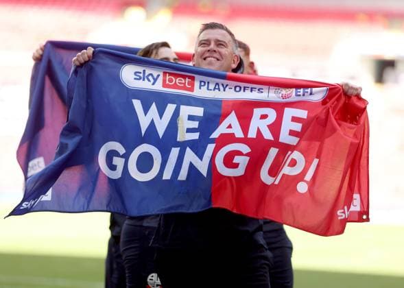 Steven Schumacher manager of Bolton Wanderers celebrates after winning the EFL Championship Play-off Final and promotion to the Premier League Bolton Wanderers v Stockport County, EFL Sky Bet League One, Play-Off Final, Football, Wembley Stadium, London, UK - 24 May 2026London Wembley Stadium United Kingdom EDITORIAL USE ONLY No use with unauthorised audio, video, data, fixture lists, club league logos or live services. Online in-match use limited to 120 images, no video emulation. No use in betting, games or single club league player publications.  Copyright: xKieranxMcManus Shutterstockx 16889802ek