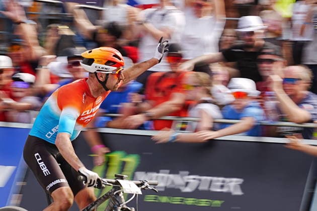 World Cup cross country mountain elite men s race, Vysocina Arena, Nove Mesto na Morave, May 24, 2026. Ondrej Cink from Czech republic in the finish line. (CTKxPhoto JaroslavxSvoboda) CTKPhotoP2026052404572  CTKPhotoP2026052404572