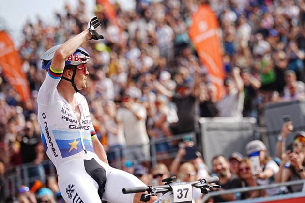 World Cup cross country mountain elite men s race, Vysocina Arena, Nove Mesto na Morave, May 24, 2026. Tom Pidcock from United Kingdom in the finish line. (CTKxPhoto JaroslavxSvoboda) CTKPhotoP2026052404574  CTKPhotoP2026052404574