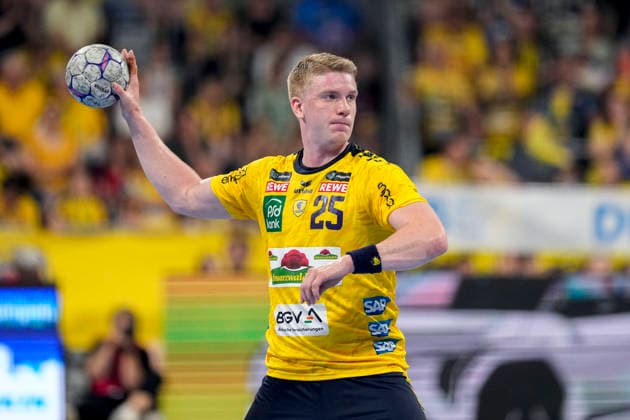 Haukur Thrastarson RNL, 25 , on the ball, single image, single photo, action, action, 24 05 2026, Mannheim Germany , Handball, Bundesliga, Rhein Neckar Löwen SC Magdeburg xozx
