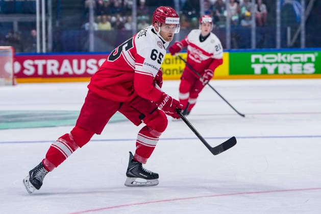 FRIBOURG, SWITZERLAND MAY 24 Christian Wejse of Denmark in action during the 2026 IIHF Ice Hockey World Championship Switzerland game between Denmark and Italy at BCF Arena on May 24, 2026 in Fribourg, Fribourg Fribourg BCF Arena Fribourg Switzerland Copyright: xJustPictures.ch JarixPestelaccix jp-en-EuSpIm-JP6_JAR_Denmark_Italy_24May2026_00033