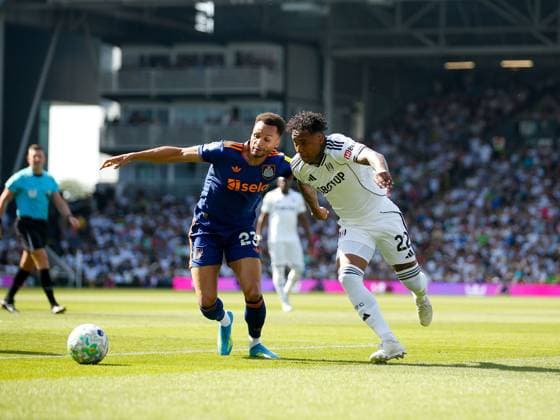 Kevin of Fulham takes on Jacob Murphy of Newcastle United Fulham v Newcastle United, Premier League, Football, Craven Cottage, London, UK - 24 May 2026London Craven Cottage United Kingdom EDITORIAL USE ONLY No use with unauthorised audio, video, data, fixture lists, club league logos or live services. Online in-match use limited to 120 images, no video emulation. No use in betting, games or single club league player publications.  Copyright: xMattxImpey Shutterstockx 16889842ce