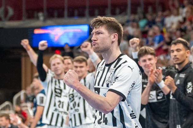 Lukas Zerbe THW Kiel, 24 celebrates a goal Bergischer HC vs THW KIel, Handball, DAIKIN HBL, Matchday 32, Season 2025 2026, 24 05 2026 Bergischer HC vs THW Kiel, Handball, DAIKIN HBL, Matchday 32, Season 2025 2026, 24 05 2026 Duesseldorf Copyright: xEibner-Pressefoto ThomasxHaeslerx EP_THR