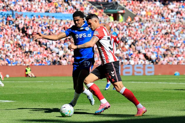 Sunderland v Chelsea Premier League Wesley Fofana of Chelsea defends against GranitÊXhaka of Sunderland during the Premier League match at the Stadium of Light, Sunderland 24 05 2026 UK Newspapers OUT Copyright: xFredxPalmerx FIL-23471-0053
