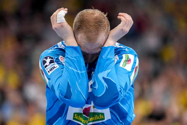 David Späth goalkeeper, RNL, 29 , Rhein Neckar Löwen player, single picture, single photo, action, action, looking disappointed, disappointment, frustration, disappointed, pessimistic, 24 05 2026, Mannheim Germany , Handball, Bundesliga, Rhein Neckar Löwen SC Magdeburg xozx