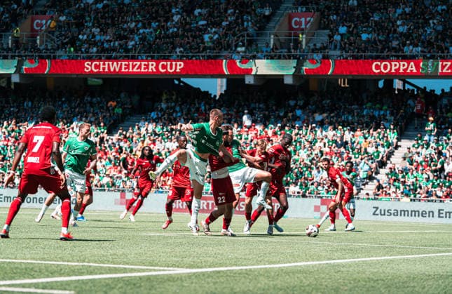 BERN, SWITZERLAND - MAI 24 : Lukas Görtler of FC St.Gallen and Bastien Conus of Stade Lausanne-Ouchy in action during the final Switzerland Cup match between FC Stade Lausanne-Ouchy v FC St-Gallen at Stadion Wankdorf Bern on Mai 24th, 2026 in Bern, Switzerland (Photo by Lara Tissières Press Photo)  Copyright: xLaraxTissièresx xSPPx Sportspressphoto_153945