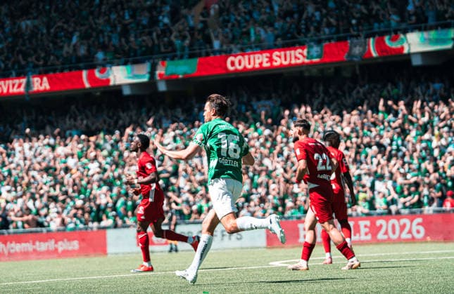 BERN, SWITZERLAND - MAI 24 : Lukas Görtler of FC St.Gallen celebrates his goal during the final Switzerland Cup match between FC Stade Lausanne-Ouchy v FC St-Gallen at Stadion Wankdorf Bern on Mai 24th, 2026 in Bern, Switzerland (Photo by Lara Tissières Press Photo)  Copyright: xLaraxTissièresx xSPPx Sportspressphoto_153958