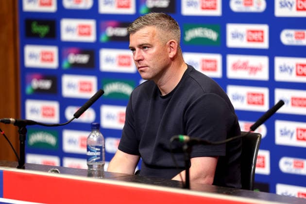 Bolton Wanderers manager Steven Schumacher in the Interview room EFL Partner advertising Bolton Wanderers v Stockport County, EFL Sky Bet League One, Play-Off Final, Football, Wembley Stadium, London, UK - 24 May 2026London Wembley Stadium United Kingdom EDITORIAL USE ONLY No use with unauthorised audio, video, data, fixture lists, club league logos or live services. Online in-match use limited to 120 images, no video emulation. No use in betting, games or single club league player publications.  Copyright: xAndrewxFosker Shutterstockx 16889807ed