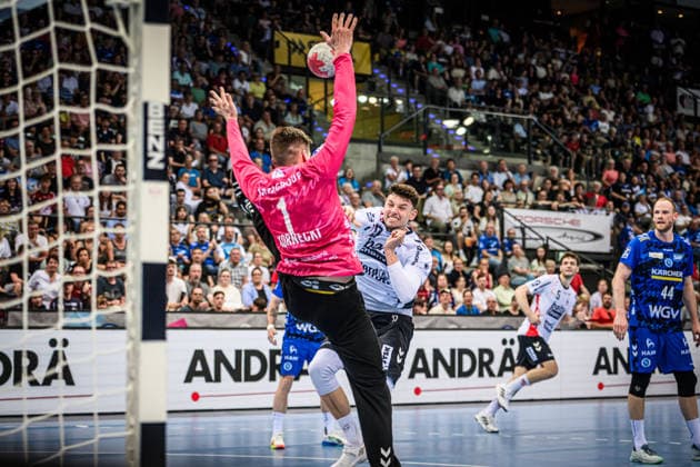 Marko Grgic SG Flensburg Handewitt, 17 vs Mateusz Kornecki TVB Stuttgart, 01 GER, TVB Stuttgart SG Flensburg Handewitt, DAIKIN HBL, Handball, Bundesliga, 32 Matchday, Season 2025 2026, 24 05 2026 GER, TVB Stuttgart SG Flensburg Handewitt, DAIKIN HBL, Handball, Bundesliga, 32 Matchday, Season 2025 2026, 24 05 2026 Stuttgart Copyright: xSandyxDinkelackerx EP_SDR