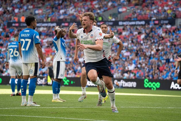 Sam Dalby goal celbration during, Bolton Wanderers vs Stockport County at Wembley Stadium in London, United Kingdom (Photo by Elliot Legg Sports Press Photo)  Copyright: xElliotxLegg SportsxPressxPhotox Sportspressphoto_153999