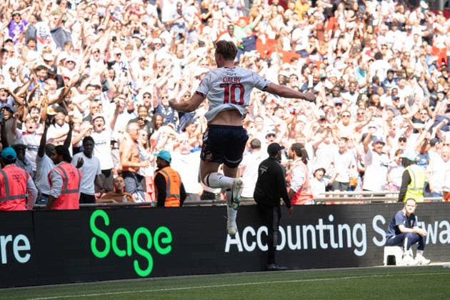 Sam Dalby goal celbration during, Bolton Wanderers vs Stockport County at Wembley Stadium in London, United Kingdom (Photo by Elliot Legg Sports Press Photo)  Copyright: xElliotxLegg SportsxPressxPhotox Sportspressphoto_154005