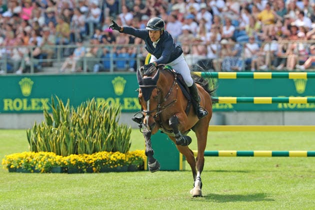 2nd place, Jose Maria jr Larocca ARG with horse Finn Lente, Rolex Grand Slam of Show Jumping, show jumping competition with two rounds and jump-off, jubilation, emotion, World Equestrian Festival, TSCHIO Aachen 2026, TSCHIO instead of CHIO 2026, Aachener Soers, 22 to 24 May 2026, equestrian sport, 24 05 2026, Aachener Soers Germany