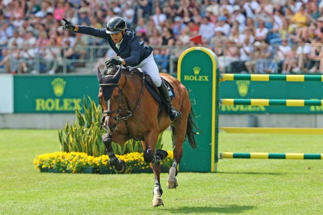 2nd place, Jose Maria jr Larocca ARG with horse Finn Lente, Rolex Grand Slam of Show Jumping, show jumping competition with two rounds and jump-off, jubilation, emotion, World Equestrian Festival, TSCHIO Aachen 2026, TSCHIO instead of CHIO 2026, Aachener Soers, 22 to 24 May 2026, equestrian sport, 24 05 2026, Aachener Soers Germany