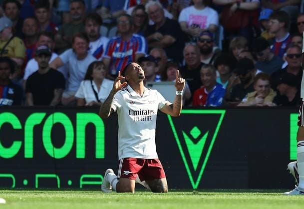 Gabriel Jesus of Arsenal celebrates scoring the opening goal Crystal Palace v Arsenal, Premier League, Football, Selhurst Park, London, UK - 24 May 2026London Selhurst Park United Kingdom EDITORIAL USE ONLY No use with unauthorised audio, video, data, fixture lists, club league logos or live services. Online in-match use limited to 120 images, no video emulation. No use in betting, games or single club league player publications.  Copyright: xMichaelxZemanek Shutterstockx 16889837ag