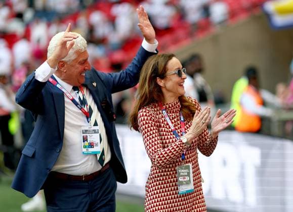 Bolton Wanderers Chairwoman Sharon Brittan celebrates after winning the Sky Bet EFL League One Play-off Final and promotion to the Sky Bet EFL Championship Bolton Wanderers v Stockport County, EFL Sky Bet League One, Play-Off Final, Football, Wembley Stadium, London, UK - 24 May 2026London Wembley Stadium United Kingdom EDITORIAL USE ONLY No use with unauthorised audio, video, data, fixture lists, club league logos or live services. Online in-match use limited to 120 images, no video emulation. No use in betting, games or single club league player publications.  Copyright: xSimonxDael Shutterstockx 16889811ip