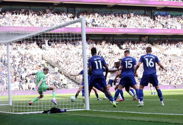 Joao Palhinha (TH), background, scores the first goal for Spurs (1-0) at the Tottenham Hotspur v Everton EPL match, at the Tottenham Hotspur Stadium, London, UK on 24th May, 2026. 