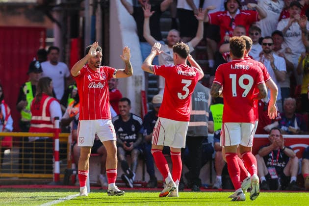 Nottingham Forest v AFC Bournemouth, Premier League Morgan Gibbs-White Of Nottingham Forest scores a GOAL 1-0 and celebrates during the Nottingham Forest v AFC Bournemouth Premier League match at the City Ground, West Bridgford, England on 23 May 2026 Credit: Lee Keuneke Every Second Media Editorial use only. All images are copyright Every Second Media Limited. No images may be reproduced without prior permission. All rights reserved. Premier League and Football League images are subject to licensing agreements with Football DataCo Limited. see https: www.football-dataco.com Copyright: xIMAGO EveryxSecondxMediax ESM-2007-0042 LeexKeunekex xEveryxSecondxMediax