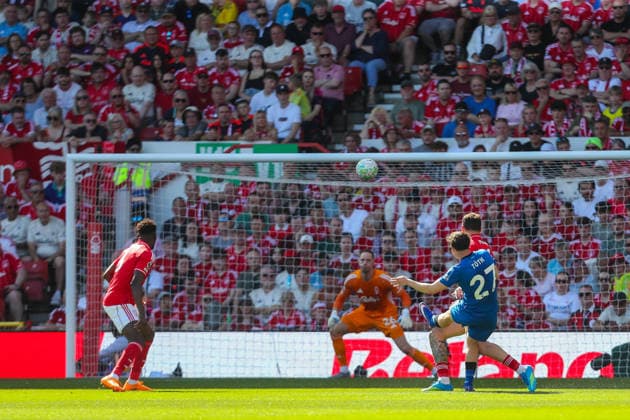 Nottingham Forest v AFC Bournemouth, Premier League Alex Toth Of AFC Bournemouth shoots at goal but it goes over the bar during the Nottingham Forest v AFC Bournemouth Premier League match at the City Ground, West Bridgford, England on 23 May 2026 Credit: Lee Keuneke Every Second Media Editorial use only. All images are copyright Every Second Media Limited. No images may be reproduced without prior permission. All rights reserved. Premier League and Football League images are subject to licensing agreements with Football DataCo Limited. see https: www.football-dataco.com Copyright: xIMAGO EveryxSecondxMediax ESM-2007-0053 LeexKeunekex xEveryxSecondxMediax