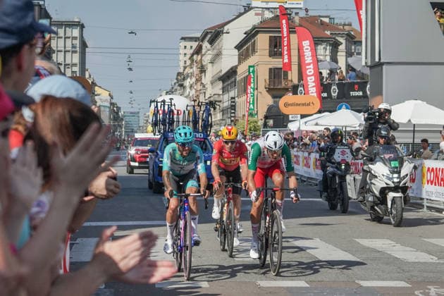 IPA85039300 - MILAN, 05 24 2026 - Giro d Italia 2026, stage 15 Voghera Milan, the breakaway composed of Fredrik Lavik (stage winner), Mirco Maestri, Martin Marcellusi and Mattia Baias.  Copyright: xEmanuelexRobertoxDexCarlix xx 0857450073st