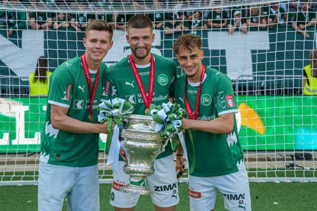 Football, Swiss Cup, Final FC St Gallen 1879 vs FC Stade Lausanne Ouchy, Sunday, 24 05 2026 Stadion Wankdorf, Bern Corsin Konietzke 63, FC St Gallen , Lukas Görtler 16, FC St Gallen , Cyrill May 72, FC St Gallen Copyright: xValentinxDomgjonix