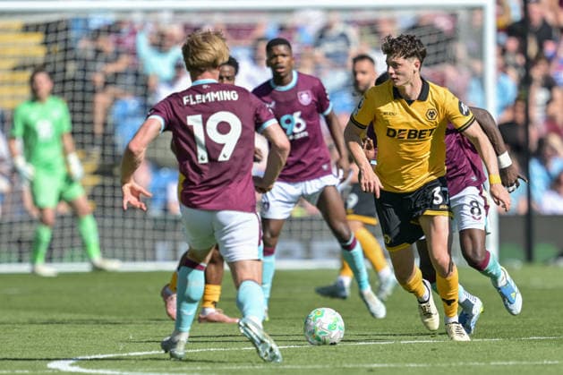 24th May 2026; Turf Moor, Burnley, Lancashire, England; Premier League Football, Burnley versus Wolverhampton Wanderers; Ladislav Krejci of Wolverhampton Wanderers controls the ball while under pressure LeexDurkin