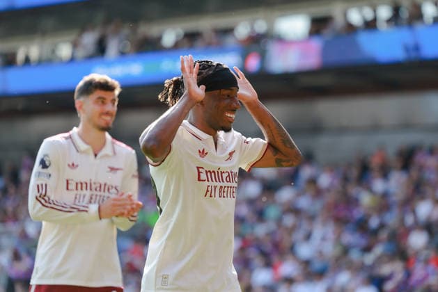 Premier League 2025 26 Crystal Palace v Arsenal Selhurst Park Stadium 24.05.2026 Noni Madueke of Arsenal scores and celebrates 0-2 Premier League 2025 26 Crystal Palace v Arsenal Selhurst Park Stadium 24.05.2026 Photograph By Marc Aspland The Times  Copyright: xMarcxAsplandx NINTCHDBPICT001083601100