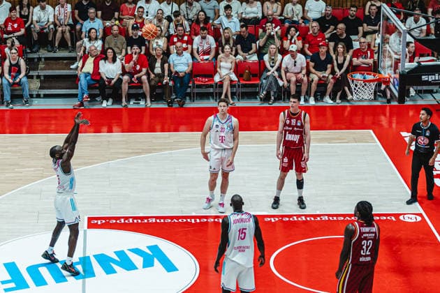 easyCredit Basketball Bundesliga, 4 Playoff Quarterfinals Fitness First Baskets Würzburg vs Telekom Baskets Bonn, 24 05 2026 Tylan Birts Telekom Baskets Bonn 5 on free throw easyCredit Basketball Bundesliga, 4 Playoff Quarterfinals Fitness First Baskets Würzburg vs Telekom Baskets Bonn, 24 05 2026, Tectake Arena Würzburg Copyright: xBEAUTIFULxSPORTS Derixx