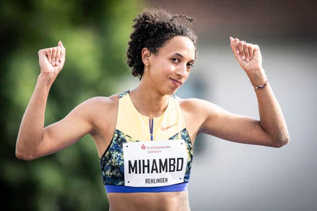 REHLINGEN , GERMANY - MAY 24: Malaika Mihambo (GER LG Kurpfalz) celebrates her 6,70m in the long jump during the 61. Internationales Pfingstsportfest on 24.05.2026 at the Bungertstadion in Rehlingen-Siersburg (Saarland Deutschland). Saarland Deutschland Copyright: xAxelxKohringx