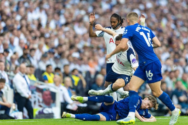 Tottenham Hotspur v Everton, Premier League Everton midfielder James Garner (37) slide tackles Tottenham Hotspur midfielder Joao Palhinha (6) during the Premier League match between Tottenham Hotspur and Everton at Tottenham Hotspur Stadium, London, UK on 24 May 2026. London Tottenham Hotspur Stadium London UK Editorial use only DataCo restrictions apply See www.football-dataco.com , Copyright: xToyinxOshodix PSI-24302-0039