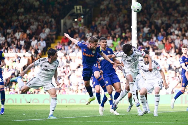 Fulham v Newcastle United, Premier League Newcastle United forward Harvey Barnes (11) heads the ball at goal during the Premier League match between Fulham and Newcastle United at Craven Cottage, London, UK on 24 May 2026. London Craven Cottage Greater London UK Editorial use only DataCo restrictions apply See www.football-dataco.com , Copyright: xDennisxGoodwinx PSI-24290-0052