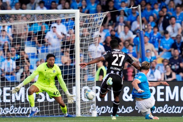 Rasmus Hojlund (SSC Napoli) scores his team s first goal, , SSC Napoli v Udinese Calcio, Diego Maradona Stadium, May 24, 2026, Napoli, Italy.