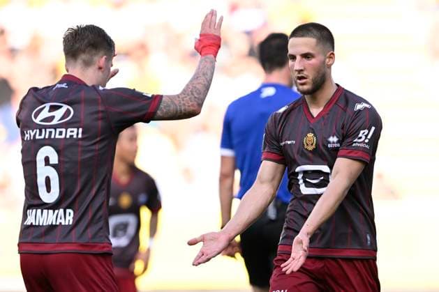 Sint-Truidense VV v KV Mechelen - Jupiler Pro League Champions Play-Off SINT-TRUIDEN, BELGIUM - MAY 24 : Hammar Fredrik midfielder of KV Mechelen and Decoene Massimo midfielder of KV Mechelen during the Jupiler Pro League Champions Play-Off match between Sint-Truidense VV and KV Mechelen on May 24, 2026 in Sint-Truiden, Belgium, 24 05 2026 Sint-Truiden Belgium  Copyright: xDhax