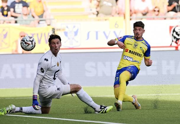 STVV s Arbnor Muja scores a goal during a soccer match between Sint-Truiden VV and KV Mechelen, Sunday 24 May 2026 in Sint-Truiden, on the last day of the Champion s Play-offs of the 2025-2026 Jupiler Pro League first division of the Belgian championship. JOHNxTHYS  x174937633x
